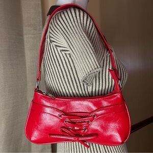 Red Y2K Leather Lace-Up Design Women's Bag